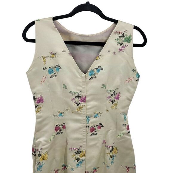 Vtg 60's Womens Dress 2pc Set Asian Satin Sheath‎ Bolero Jacket Gold Floral Sz M - Picture 6 of 17